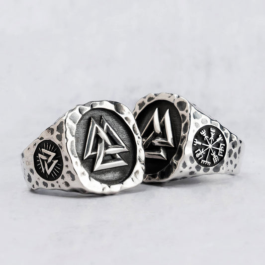 Sterling Silver Viking Valknut Norse Hammered Ring