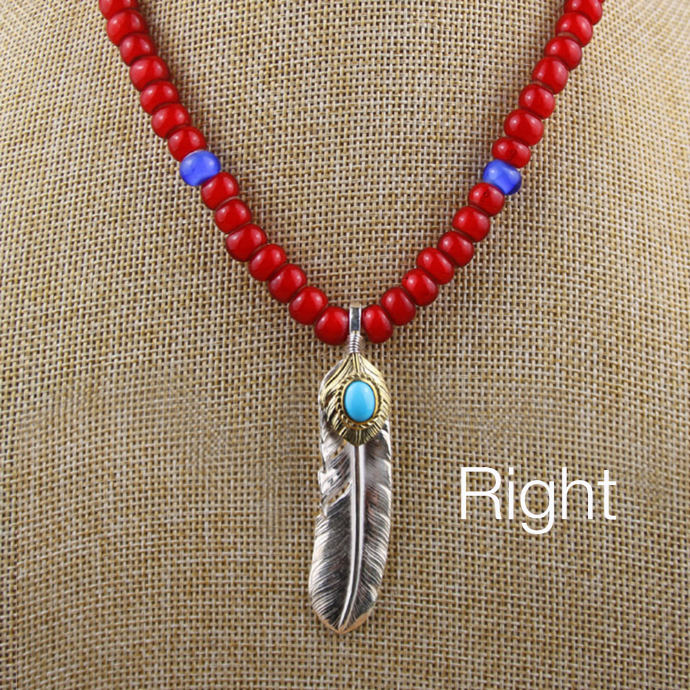 Feather with Natural Turquoise Beaded Necklace