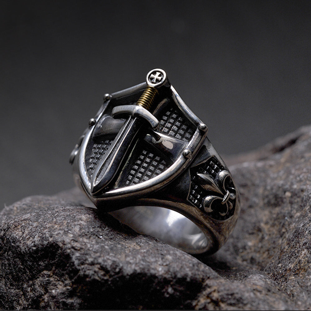 Excalibur Medieval Silver and AU999 Gold Ring