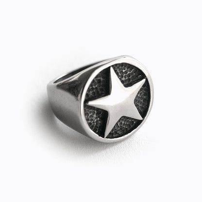 Signet Star Stainless Steel Ring