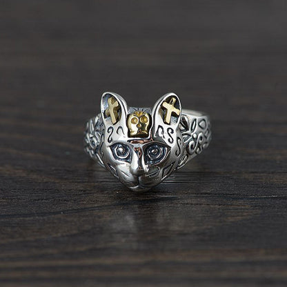 Silver Cat Gothic Ring