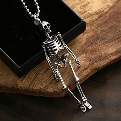 Sterling Silver Skeleton Pendant Necklace with Sterling Silver Bead Chain 20"-30"