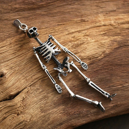 Sterling Silver Skeleton Pendant Necklace with Sterling Silver Bead Chain 20"-30"
