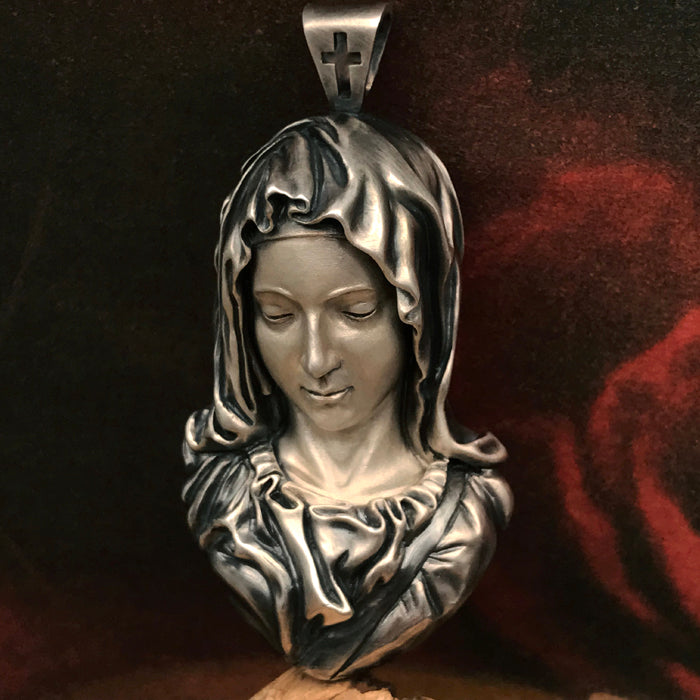 Blessed Virgin Mary and The Immaculate Heart of Mary Solid 925 Sterling Silver Pendant