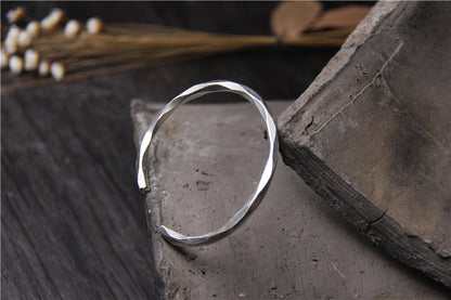 Silver Hammered Diamond Cut Cuff Bracelet