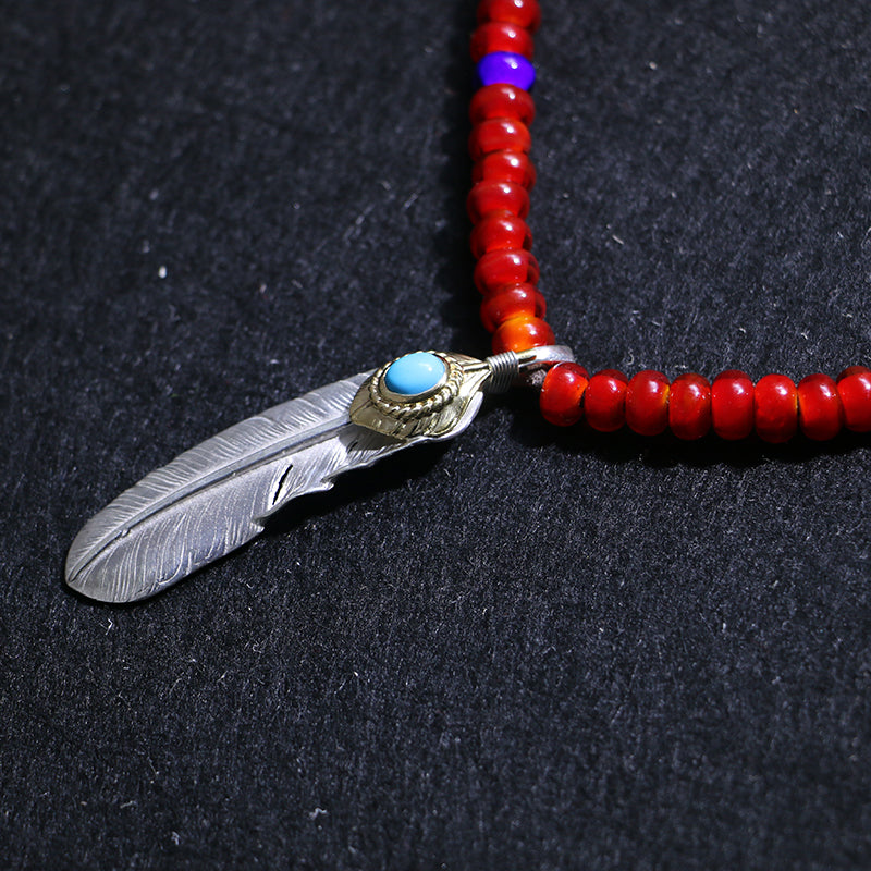 Feather with Natural Turquoise Beaded Necklace