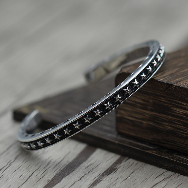 Star Bangle 925 Sterling Silver Bracelet (Thin)