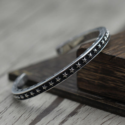 Star Bangle 925 Sterling Silver Bracelet (Thin)