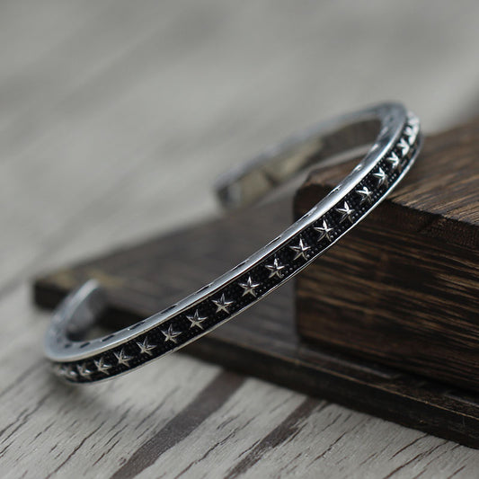Star Bangle 925 Sterling Silver Bracelet (Thin)