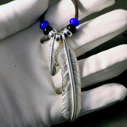 Silver Feather Natural Turquoise Pendant Charm Deer Leather Necklace