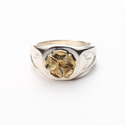 18K Gold Japanese Rose Silver Ring Rosa Multiflora Rose Ring