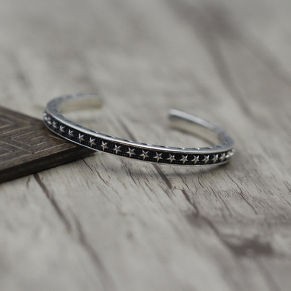 Star Bangle 925 Sterling Silver Bracelet (Thin)