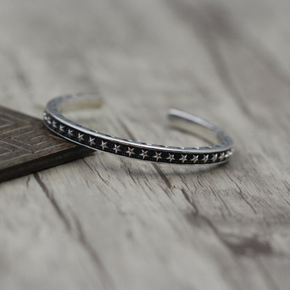 Star Bangle 925 Sterling Silver Bracelet (Thin)