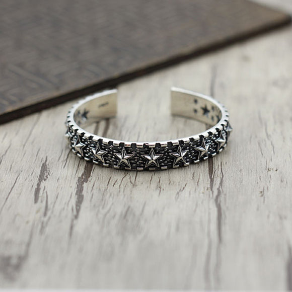 Star Bangle 925 Sterling Silver Bracelet (Medium)
