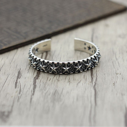Star Bangle 925 Sterling Silver Bracelet (Medium)