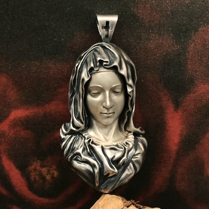 Blessed Virgin Mary and The Immaculate Heart of Mary Solid 925 Sterling Silver Pendant