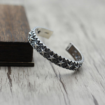 Star Bangle 925 Sterling Silver Bracelet (Medium)