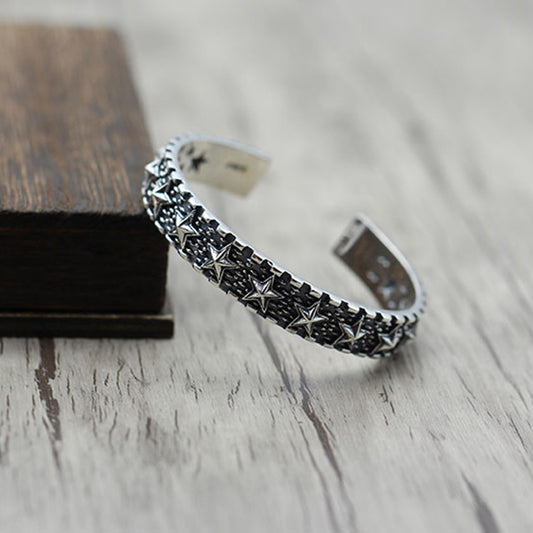Star Bangle 925 Sterling Silver Bracelet (Medium)