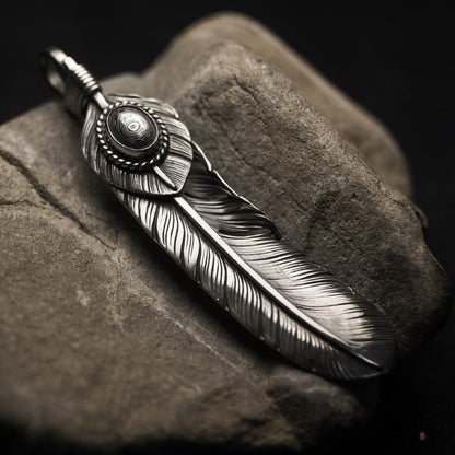 Silver Feather with Damascus Steel Pendant