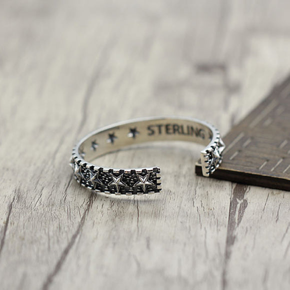 Star Bangle 925 Sterling Silver Bracelet (Medium)