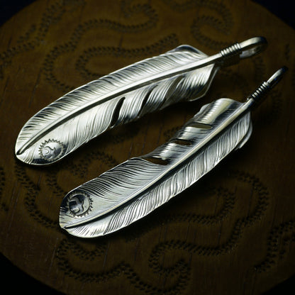Silver Feather with Damascus Steel Pendant