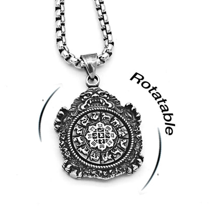 12 Asian Zodiac Guardians 2-Sided Rotatable Stainless Steel Pendant Necklace