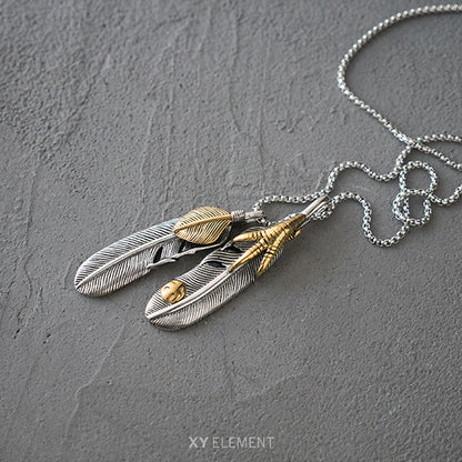 Goro's Takahashi Style Eagle Claw Feather Titanium Steel Pendants Necklace