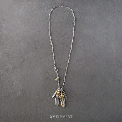 Goro Takahashi Style Feather Stainless Steel Pendant Necklace