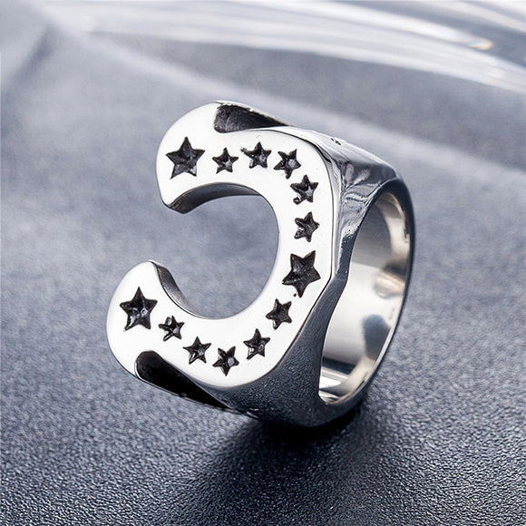 Stars Horseshoe Stainless Steel Ring