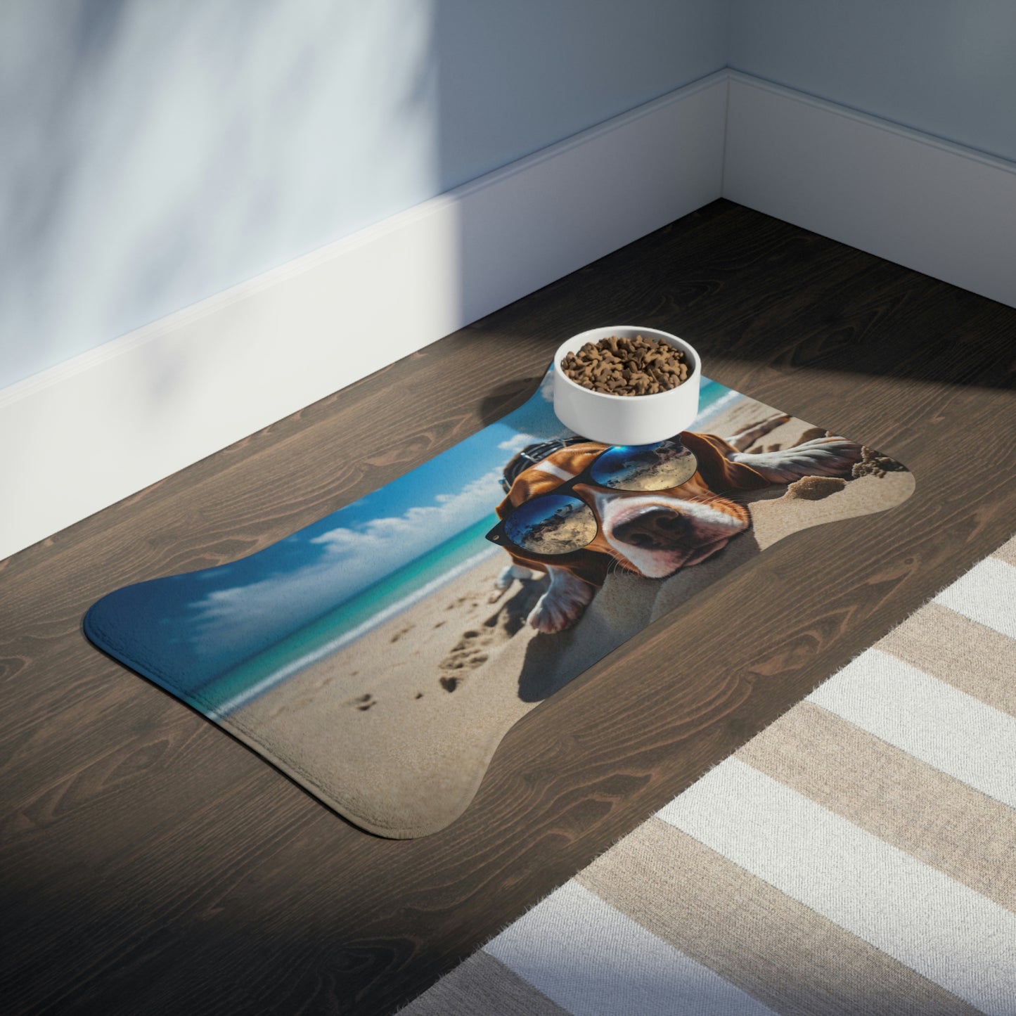 Sunbathing on Beach Dog Bowl Mat