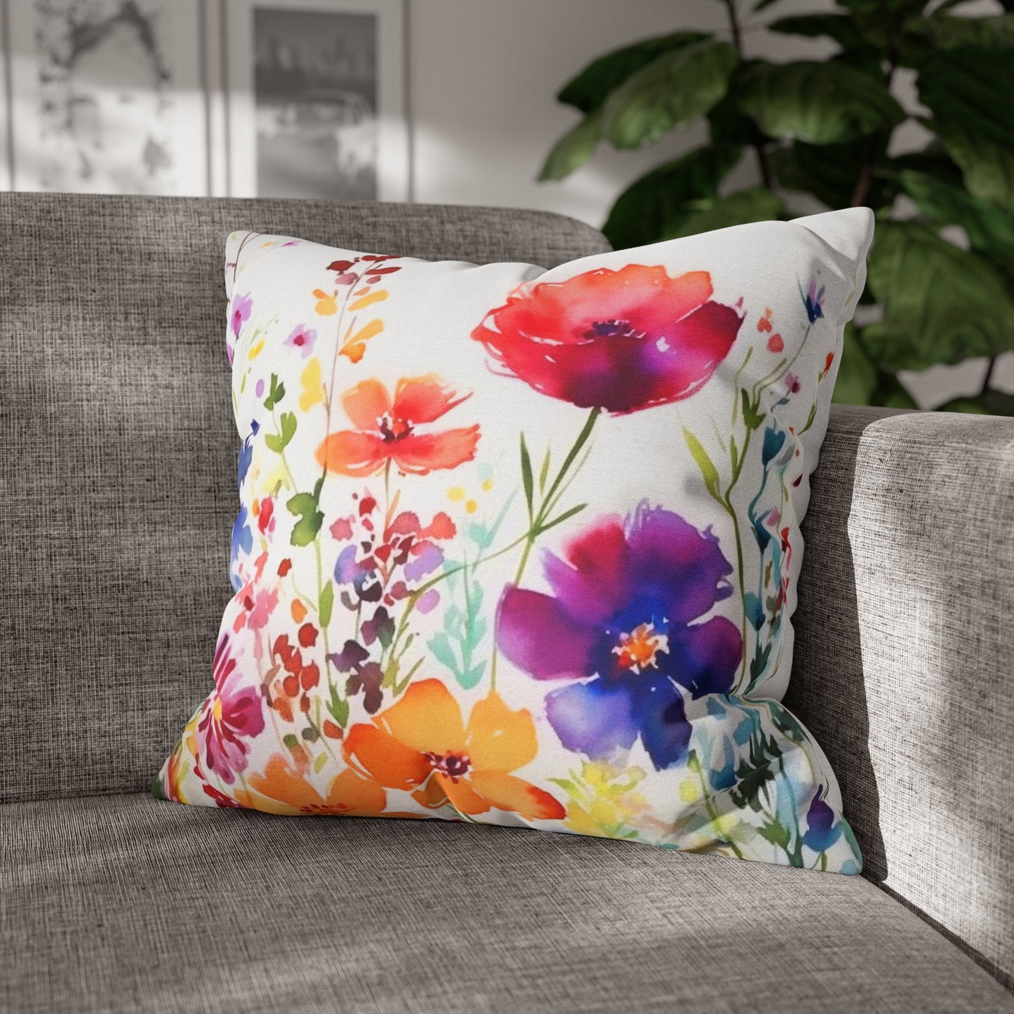 Watercolor Wildflowers Throw Pillow cover (1)