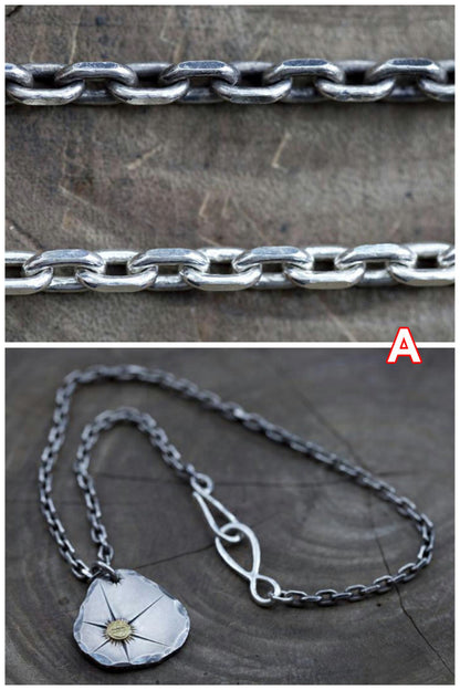 Sterling Silver 4.5mm 4mm Cornered Chain with Fish Hook Necklace