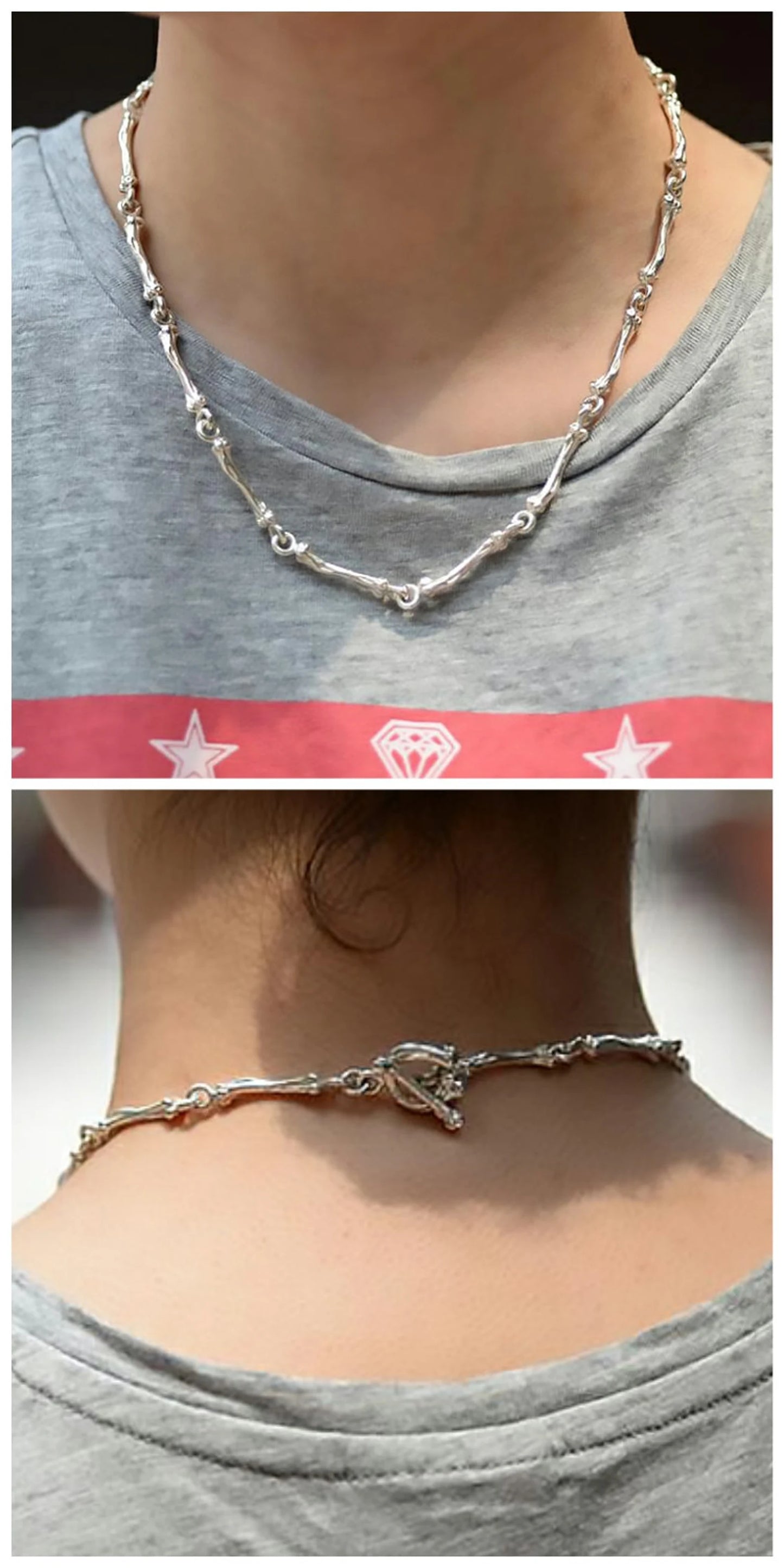 Silver Bone Link Bracelet Necklace