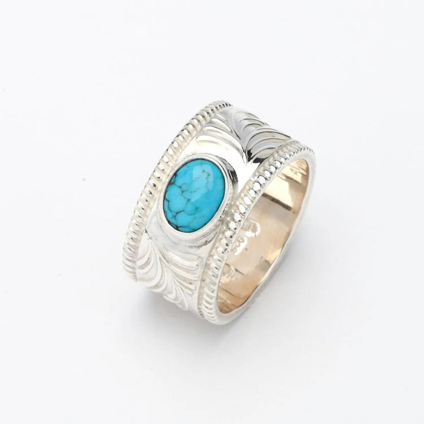 Tribal Floral Totem Engraved Turquoise Ring
