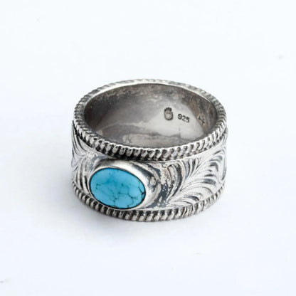 Tribal Floral Totem Engraved Turquoise Ring