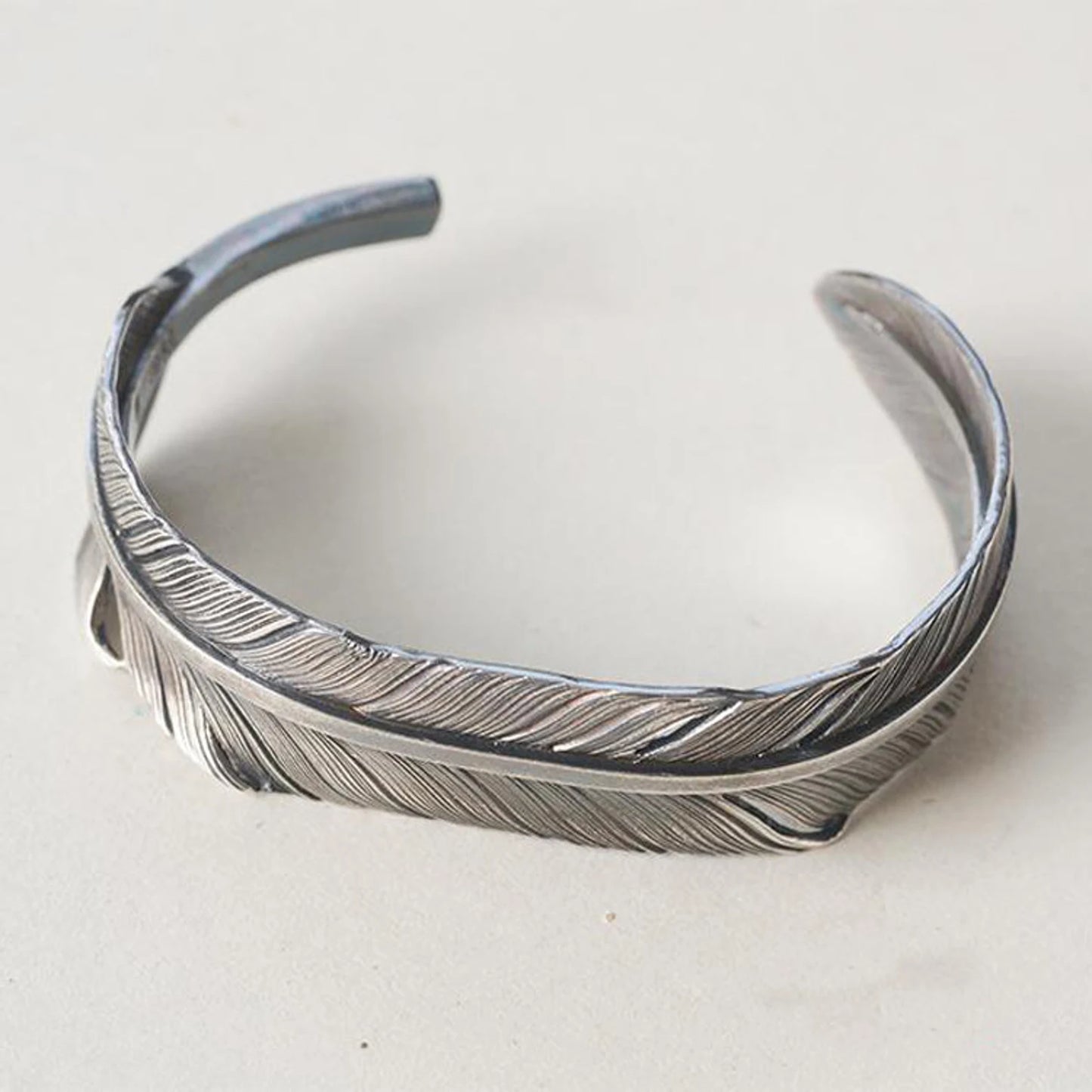 Silver Feather Cuff Bracelet for Men