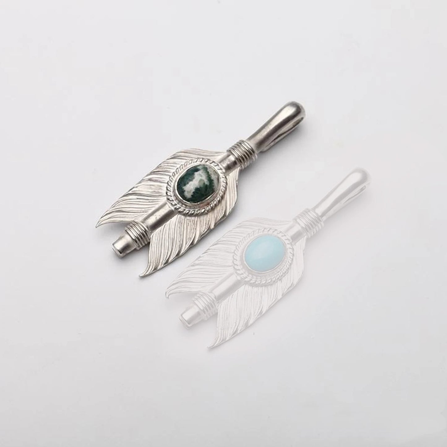 Silver Arrow Feather Gemstone Pendant