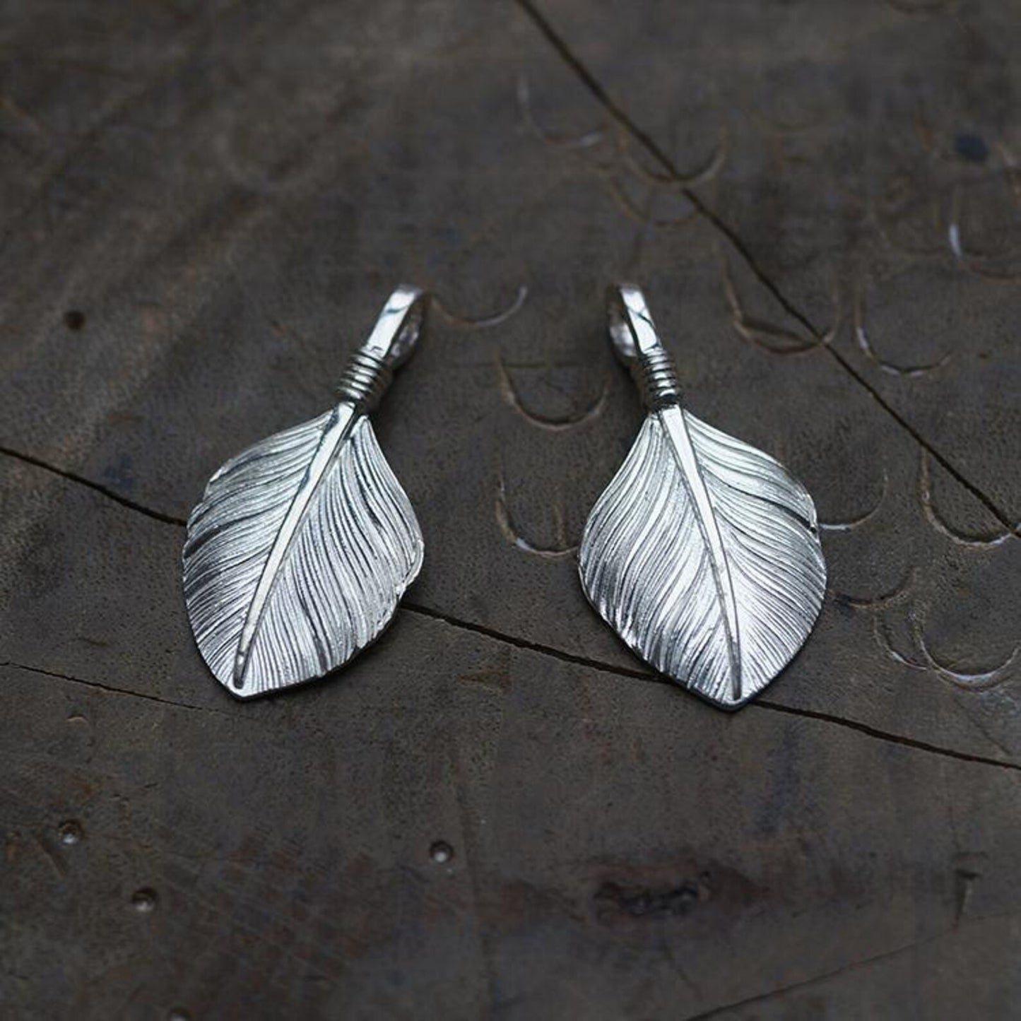 Silver Heart Feather Gemstone Pendant