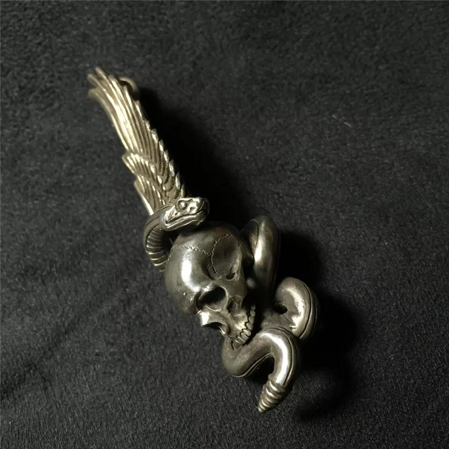 Skull and Snake Fallen Angel Wing Pendant