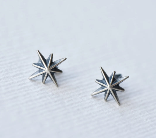 Sterling silver Polaris earrings star stud earrings mens womens Gothic jewellery gift by Dark Edge Jewellery