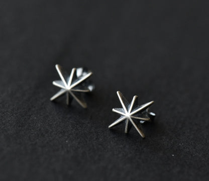 Sterling silver Polaris earrings star stud earrings mens womens Gothic jewellery gift by Dark Edge Jewellery