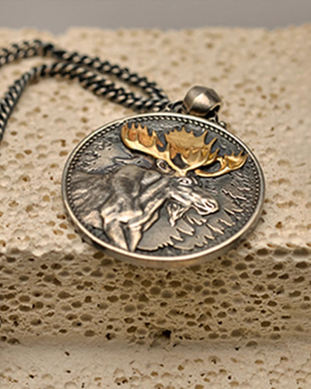 Silver Moose with Gold Antlers Necklace