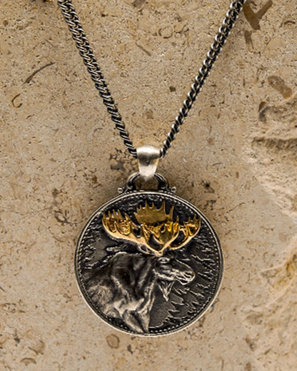 Silver Moose with Gold Antlers Necklace