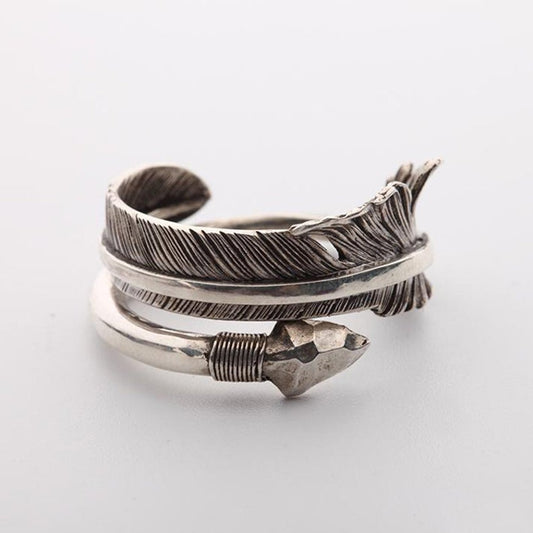 Silver Arrow Feather Ring Native American Indian Arrow of Brave