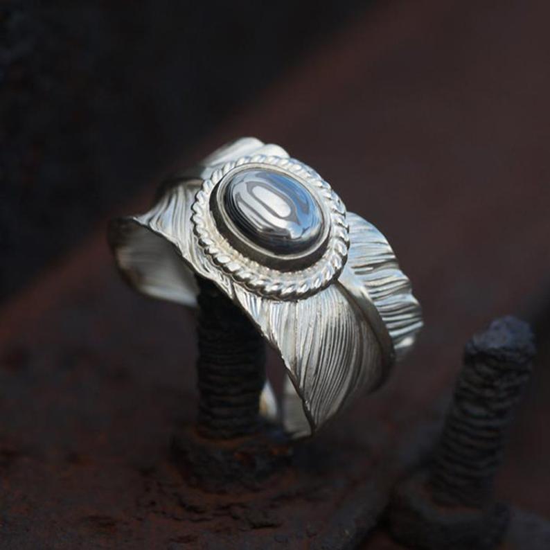 Silver Feather Turquoise Ring