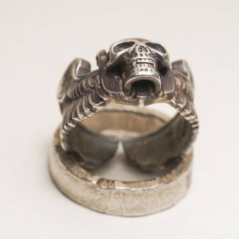 Skull Wing WW2 USAAF Air Force Pilot Badge Ring