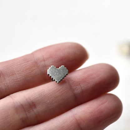 Minimalist Silver Pixel Heart Stud Earring