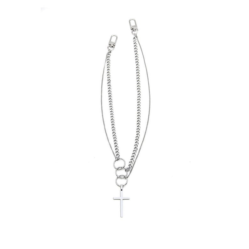Cross and Rings Layered Link Chain Choker Stainless Steel Necklace KPOP TikTok Style