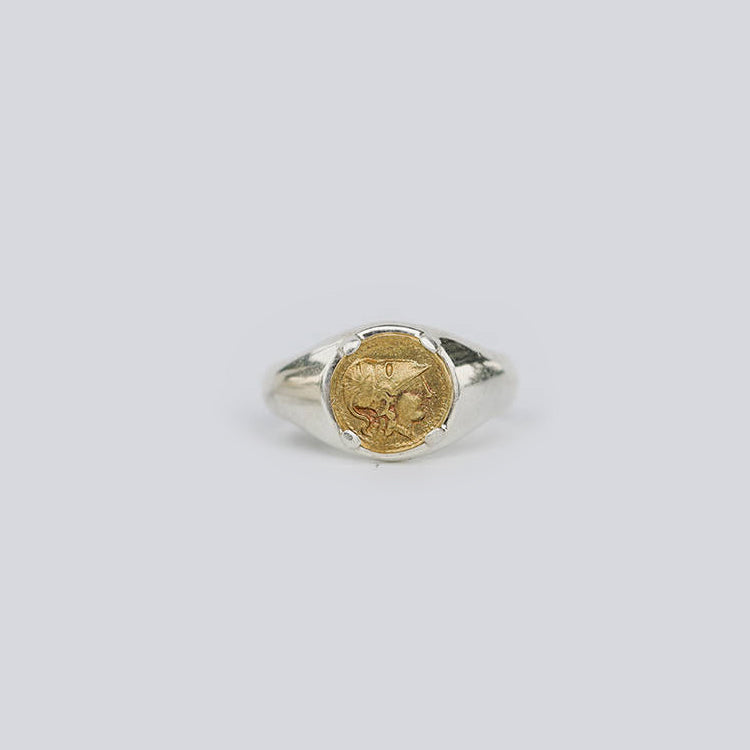 Ancient Greek Signet 18K Gold Silver Ring - Small