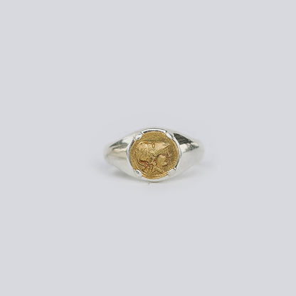 Ancient Greek Signet 18K Gold Silver Ring - Small
